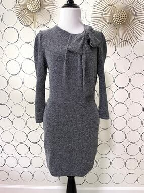 IRO Women Metallic Mini Dress 38 Silver Bow Glam Party Puff Sleeve Preppy